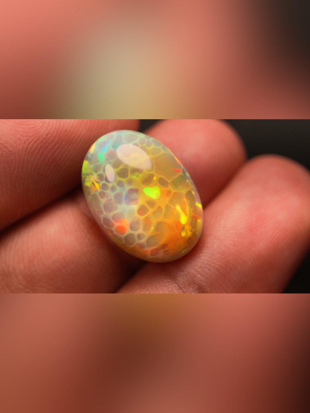 Natural Ethiopian Honeycomb Opal 10.4 Ct Oval Cabochon Certified Untreated